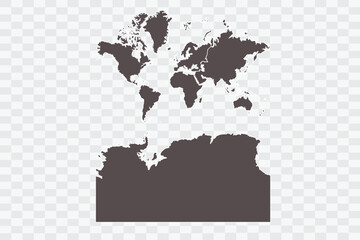 Continents With Antarctica Map Minimalist High-Quality PNG Ash Color on Transparent Background Perfect for presentations infographics educational materials and graphic design projects © Rungsak