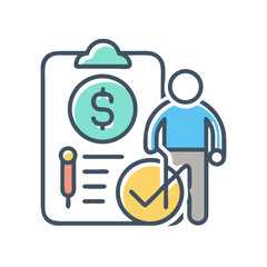 Financial Planning Checklist and Person Icon, Investment Analysis, Budget, Audit