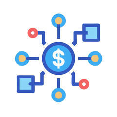 Dollar sign in a network structure, finance and payment concept on black