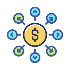 Financial Flow: Dollar Symbol with Arrows Indicating Money Movement and Investment