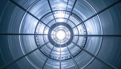 Naklejka premium Exploring the depths industrial pipe structure urban environment abstract viewpoint modern architecture concept