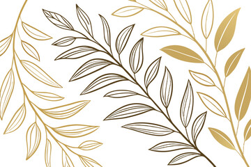 Elegant botanical illustration golden and brown leaves on white background for design projects