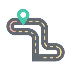 Road Map Icon with Location Pin, Transportation Route, and Navigation Symbol