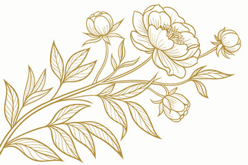 Elegant gold peony flower branch illustration decorative floral design element vector