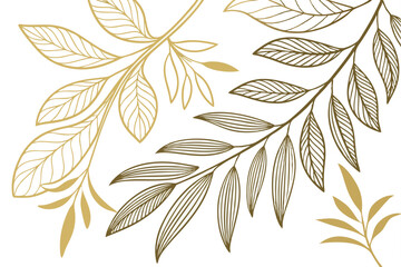 Elegant minimalist botanical illustration with gold and brown leaves on white background
