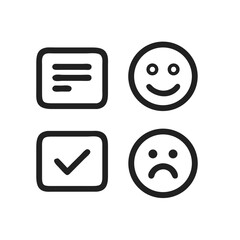 User interface elements: Menu, check mark, happy and sad emoticons icons