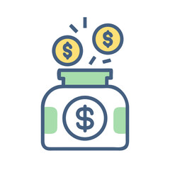 Saving Money Illustration: Coins Falling into Savings Jar for Future Growth