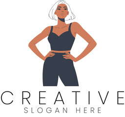 Stylish Woman Minimalist Fashion Logo Design Modern Corporate Branding Elegant art icon pose dark   