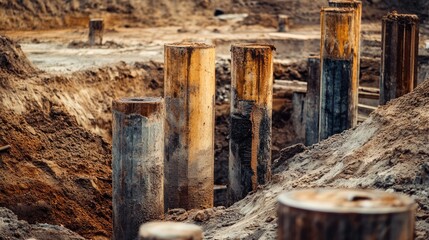 Section of construction site prepared for pile cap installation