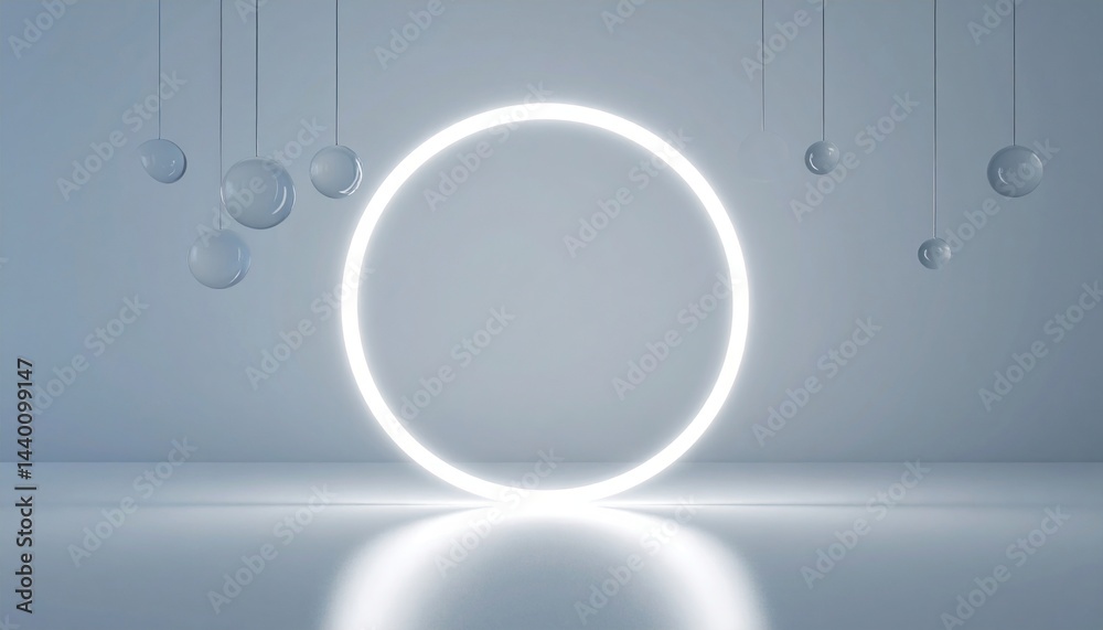 Poster illuminated circular display modern studio setting digital art minimalist environment front view con