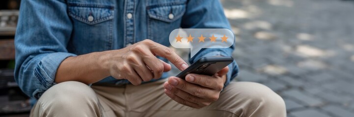 Person reviewing a business using a mobile device