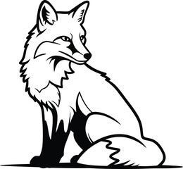 Obraz premium Sitting Fox, Black and White Vector Illustration