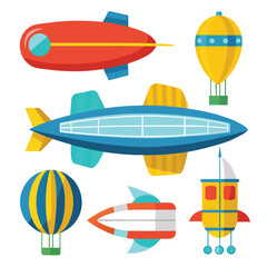 Airship set icon isolated on white background