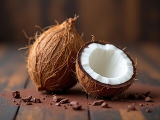 coconut on a wooden table