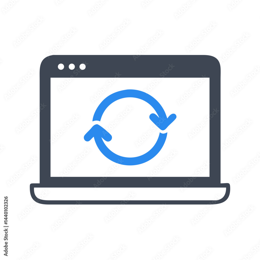 Poster laptop with synchronization icon: data update and backup concept