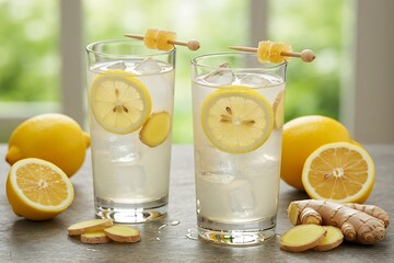 Refreshing Lemon Ginger Drink with Candied Garnish