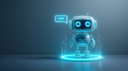 Naklejka premium Futuristic 3D AI Chatbot Robot With Speech Bubble For Website Customer Support And Virtual Assistance Services