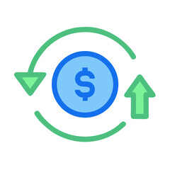 Dollar Coin with Circular Arrows: Currency Exchange, Investment, and Financial Flow