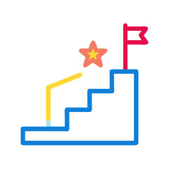 Obraz premium Stairs to Success with Star and Flag Icon on Black Background