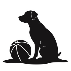 Obraz premium Silhouette of dog watching beach ball on sand, summer fun