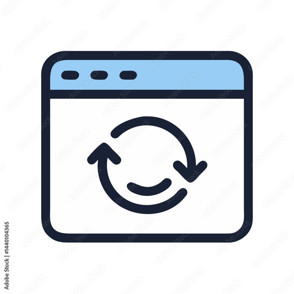 Poster browser window with refresh icon, website update or synchronization concept.