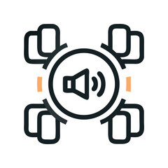 Conference Call Icon with Sound Symbol and Multiple Participants Outline