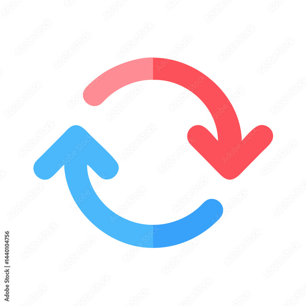 Poster refresh or synchronization: blue and red arrows in circular motion, isolated