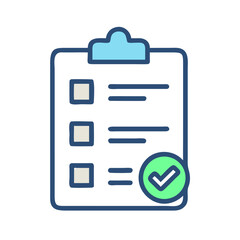 Clipboard checklist with green check mark. Vector design isolated on black.