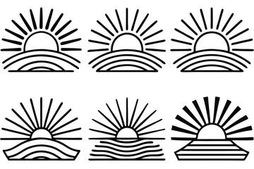 Sunset and sunrise logo icon set minimalist style black and white vector