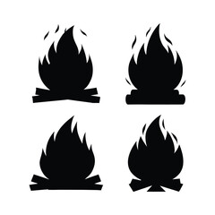 Black Campfire and Flame Collection Fire Icon Set Vector.