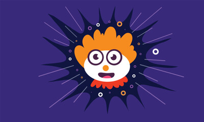 Scared Cartoon Face with Abstract Purple Background
