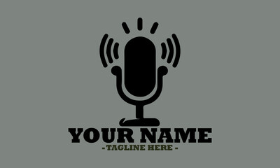 Vintage-style microphone emitting sound waves in a bold, monochromatic design. Audio recording concept and suitable for podcasts, microphone silhouette vector illustration, microphone logo icon