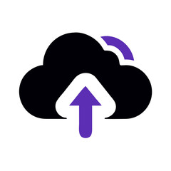 Purple Cloud Upload Icon on Black Background, Data Transfer and Technology