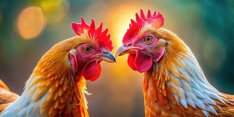 Fototapeta premium Chickens Kissing - Farm Animals Romance