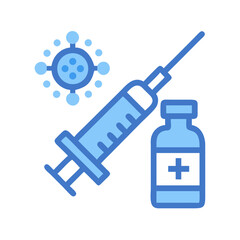 COVID-19 Vaccine Illustration: Syringe, Vial, and Virus on Black Background