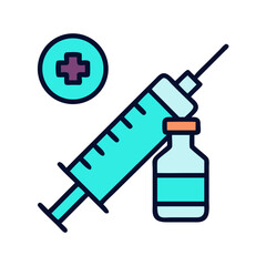 Vaccination Injection Concept: Cartoon Syringe, Vial, and Medical Plus Symbol
