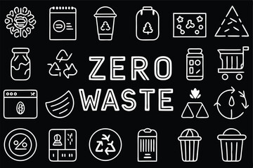 Zero waste concept in line art style with recycling and sustainability icons