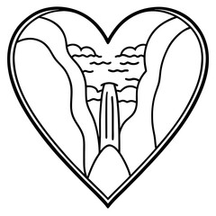 Nature's Love Heart Pouring Water in Line Art Style