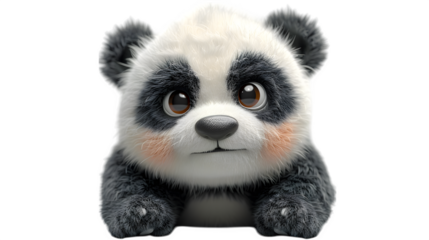 Cartoon panda plush with pink cheeks made of soft plush fabric, ultra-realistic texture, sharp focus, white background, isolated object, high detail, studio lighting, no shadows