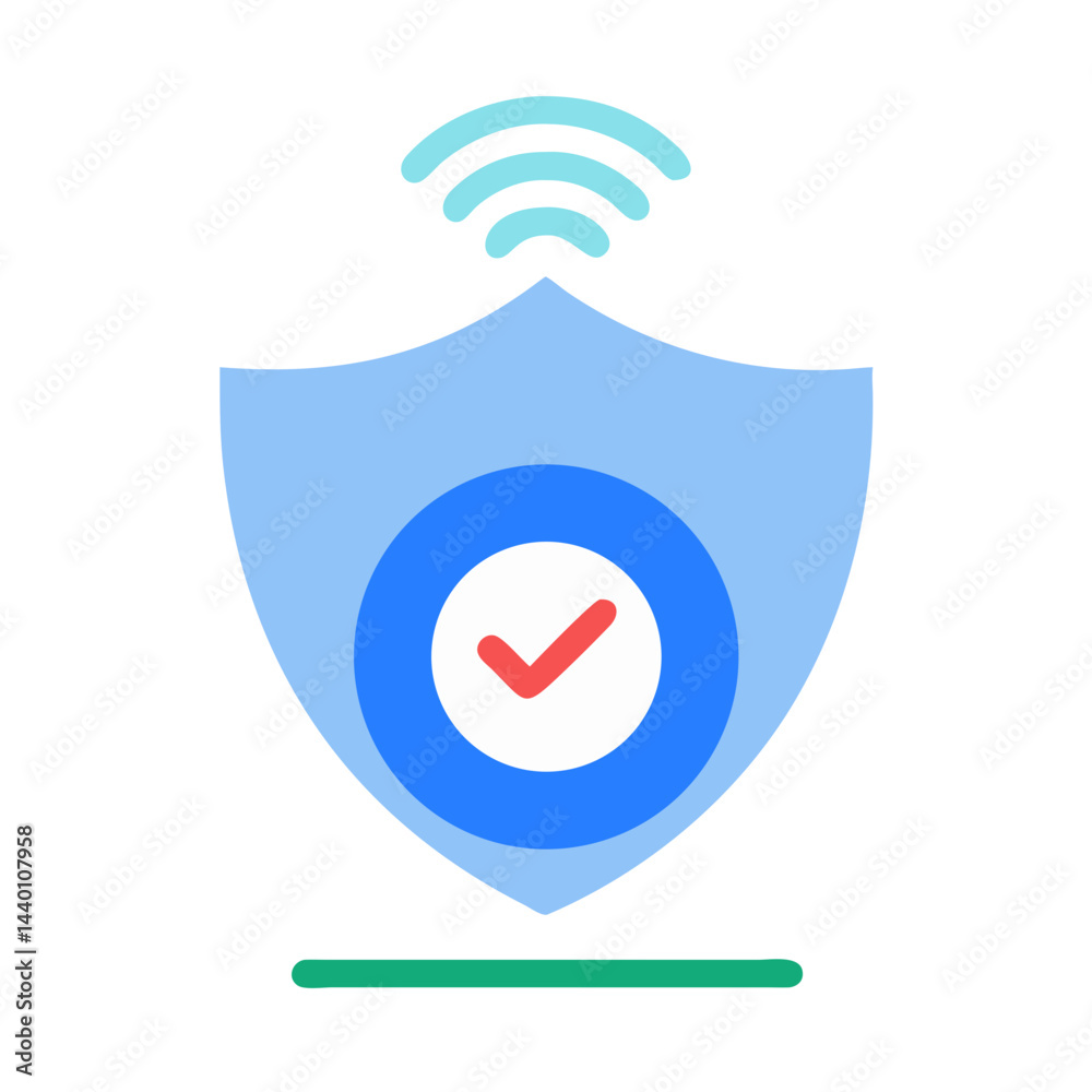 Poster secure wireless network shield with red check mark in blue circle
