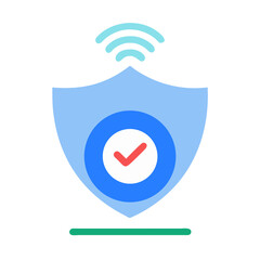 Secure Wireless Network Shield with Red Check Mark in Blue Circle