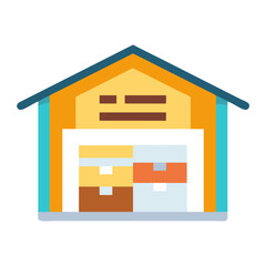 Cartoon Warehouse with Boxes - Storage, Logistics, Shipping, and Delivery