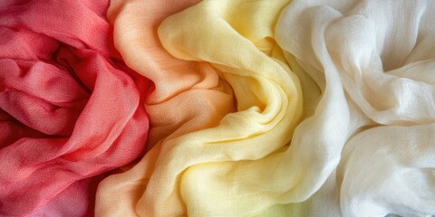 Soft, draped fabric in ombre shades of red, orange, yellow, and white