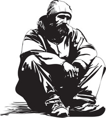 sketch of a male beggar