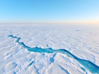 Aerial View of Arctic Ocean Ice Melt Turquoise Water Cuts Through White Ice Sheets