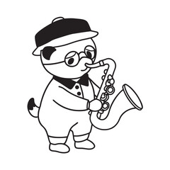 Naklejka premium Panda saxophonist wearing beret and reading glasses