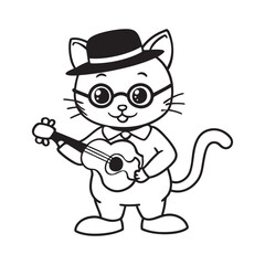 Kitten violinist with tiny bow and round glasses