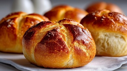 Freshly baked buns, golden-brown crust