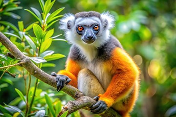 Fototapeta premium Madagascar Diademed Sifaka Lemur on Tree - Wildlife Photography