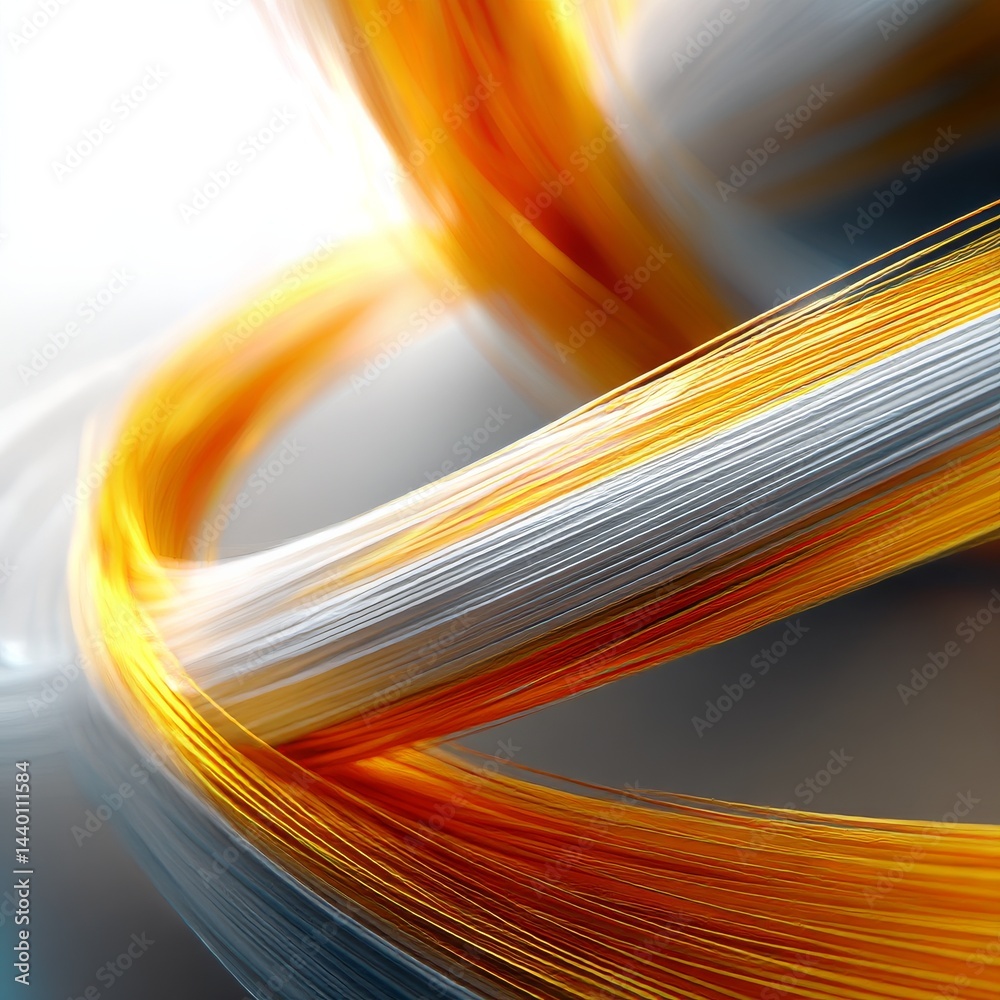 Poster Abstract Swirl: Dynamic Flow of Golden and Silver Lines Creating a Mesmerizing and Modern Visual Experience.